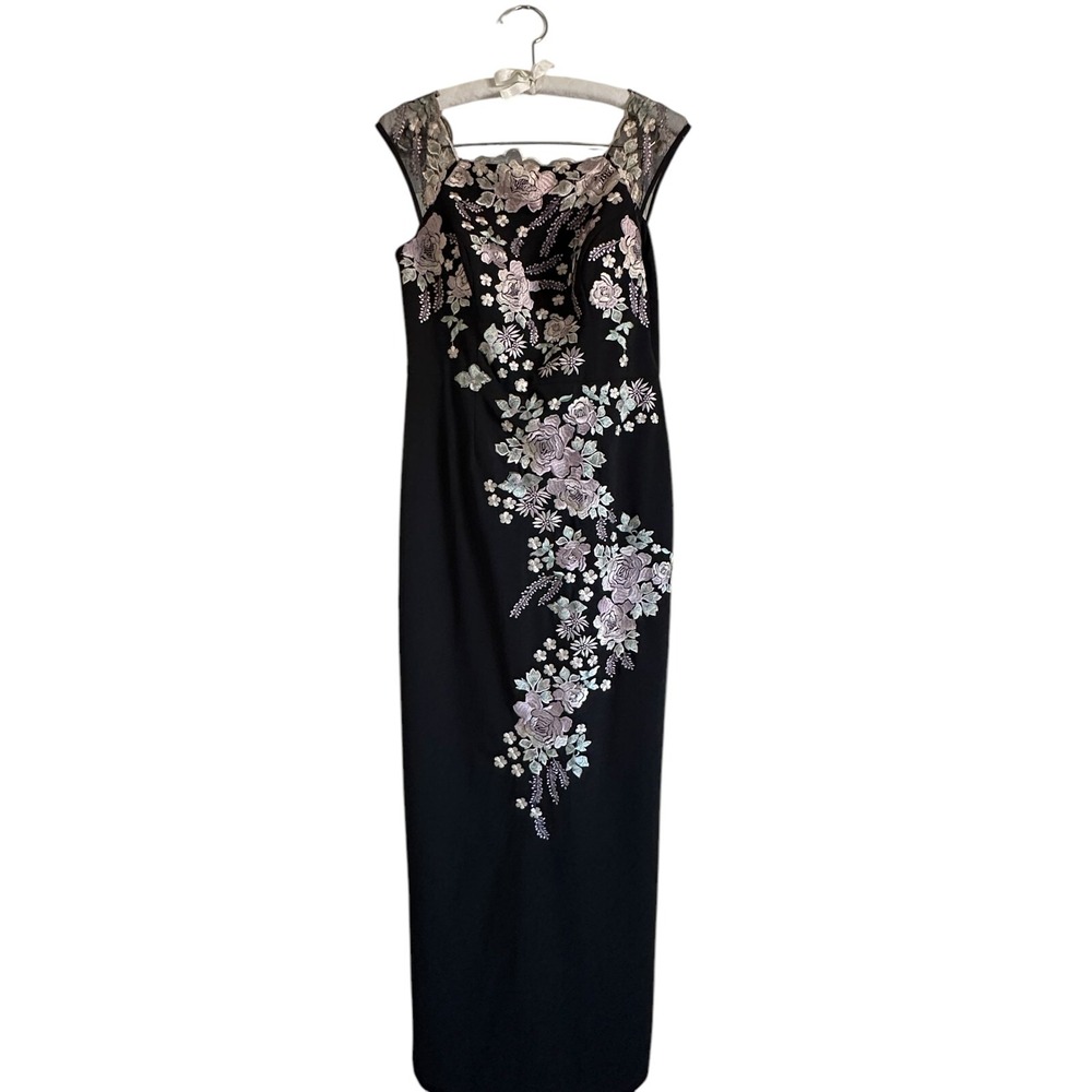 Decode 1.8 Maxi Dress 12 Black Floral Embroidered Lined Cocktail Mother Of Bride